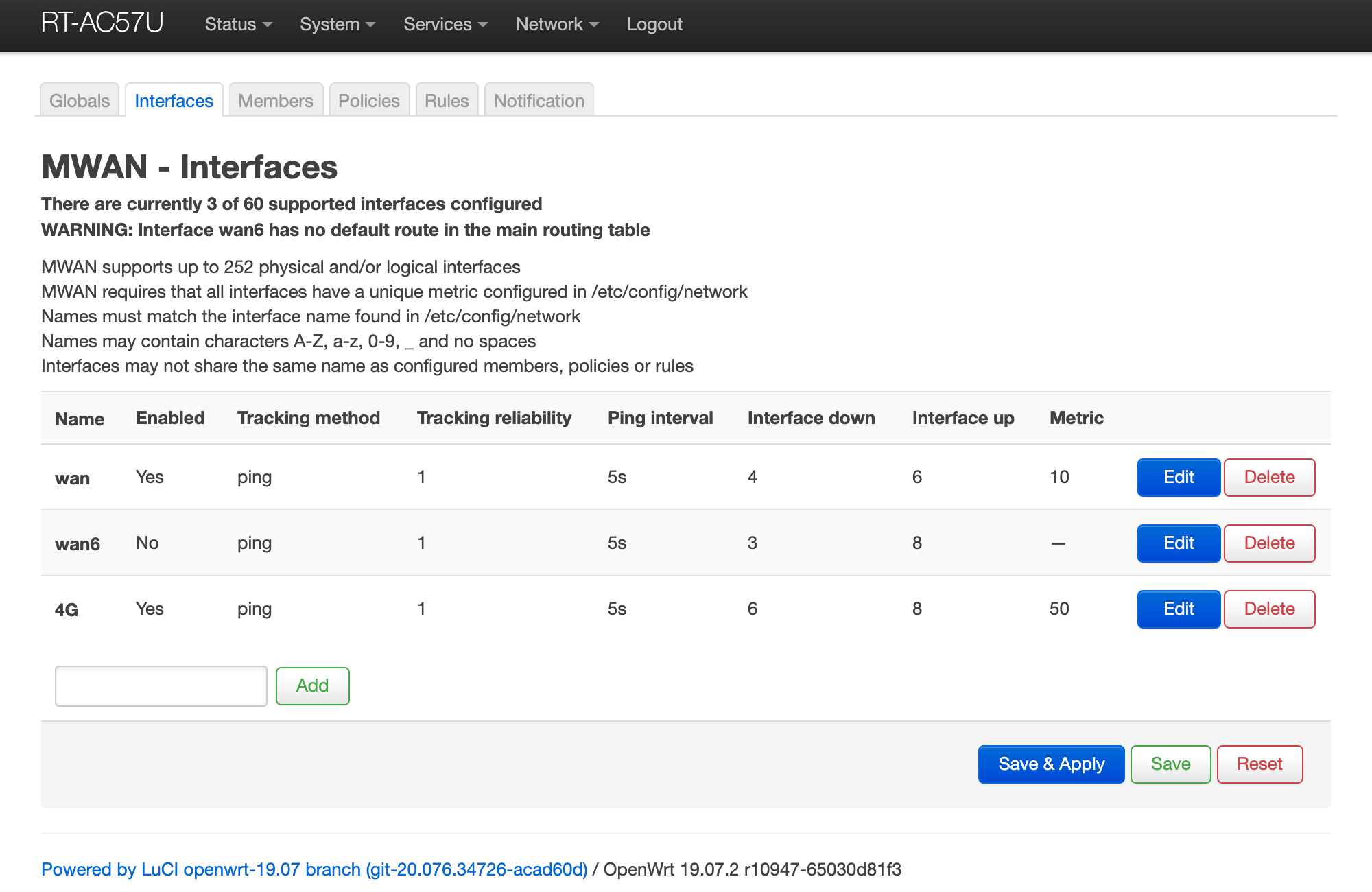 OpenWrt Load Balancing (MultiWAN Manager) Interfaces