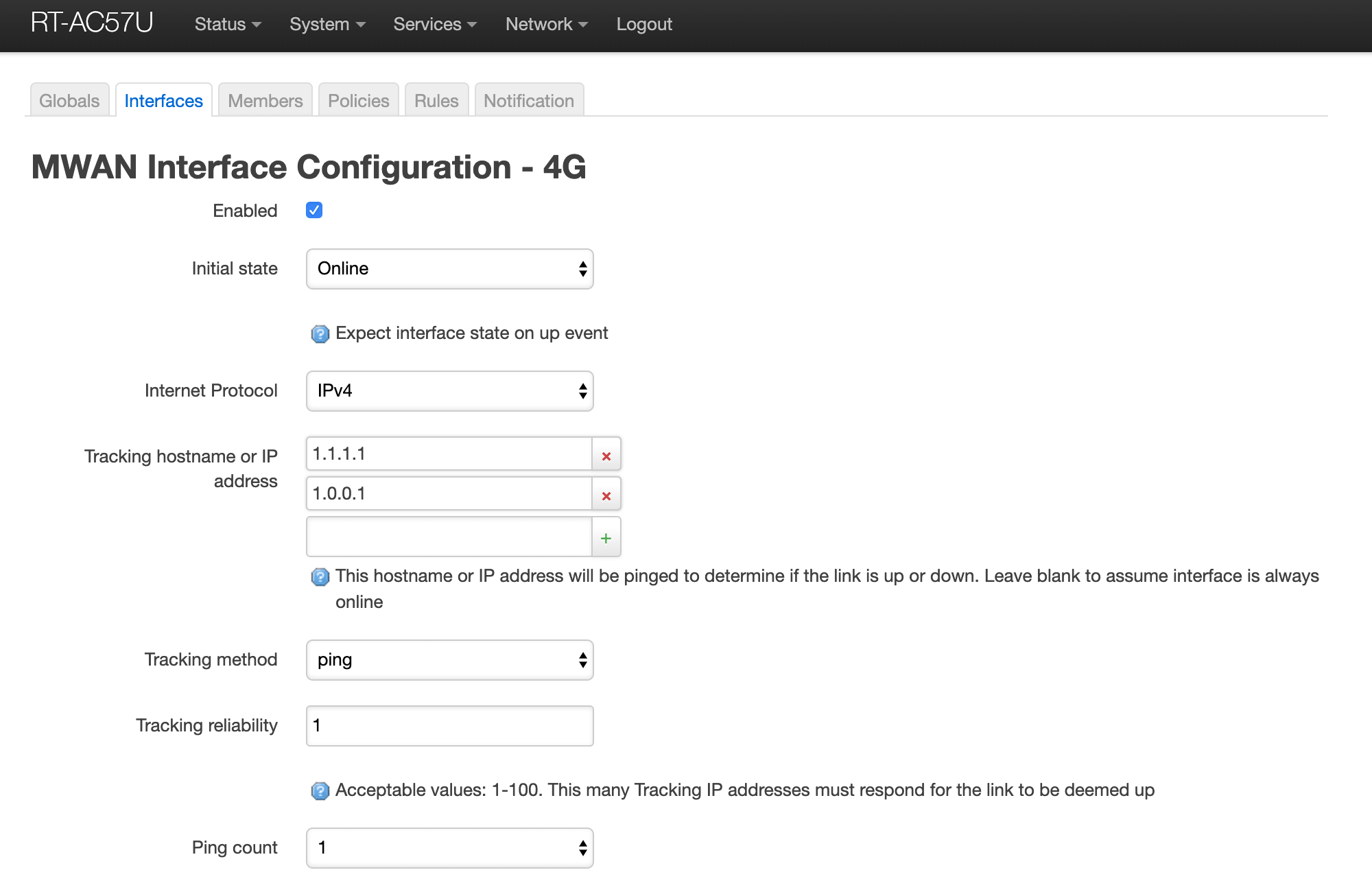 OpenWrt Load Balancing (MultiWAN Manager) Interfaces 4G