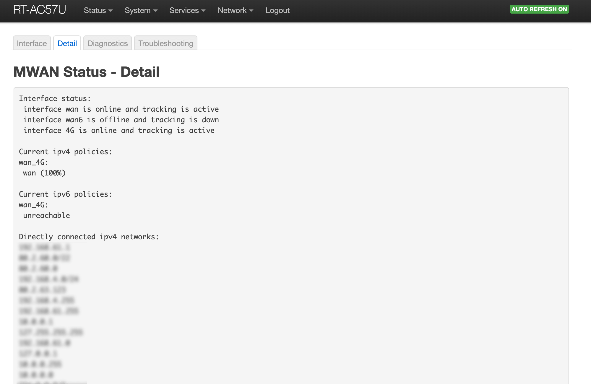 OpenWrt load balancing (MultiWAN Manager) status detail