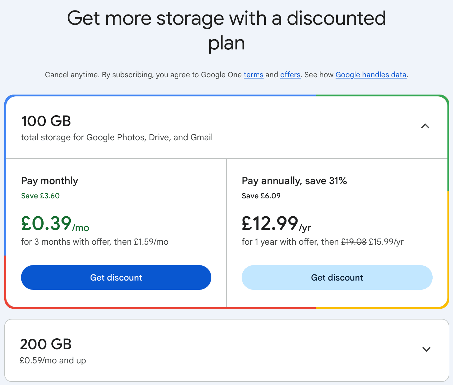 100GB Google storage deal