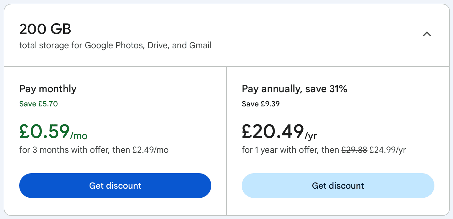 200GB Google storage deal