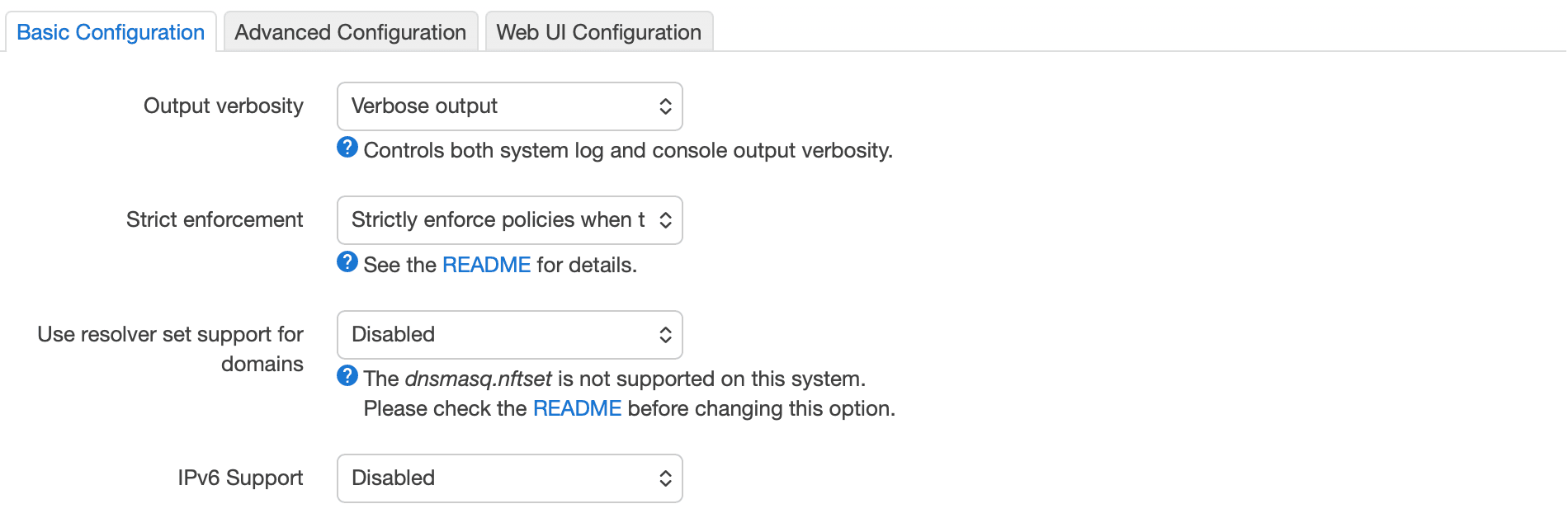 Basic configuration default options in Policy Based Routing