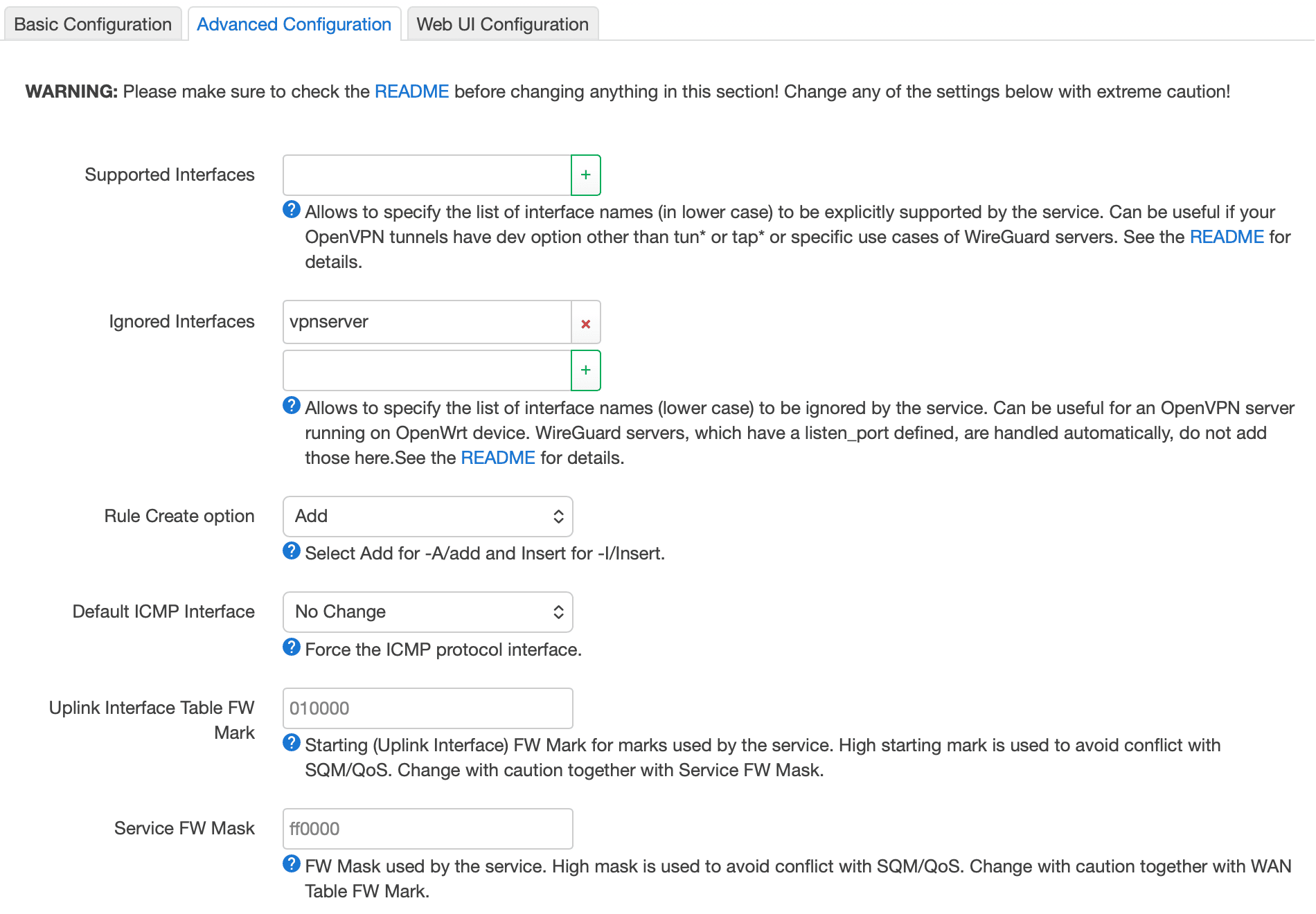 Advances configuration default options in Policy Based Routing