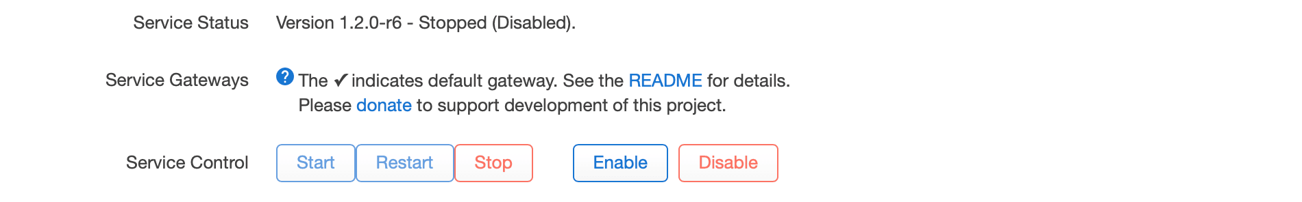 Control buttons to Enable and Start the service of Policy Based Routing