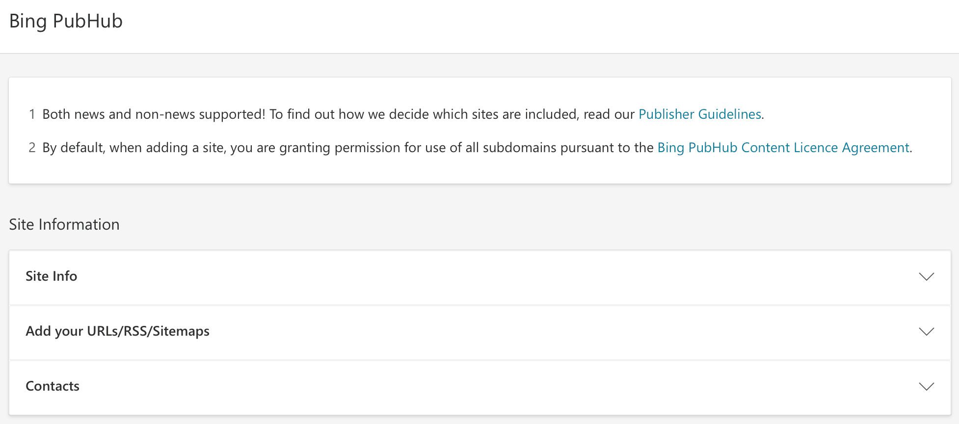 Bing PubHub - Strona początkowa