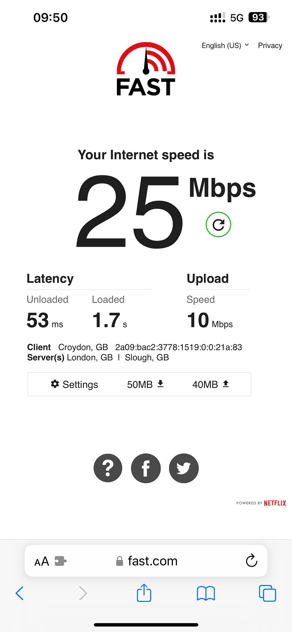 Test prędkości LycaMobile 5G (w lokalizacji 2)