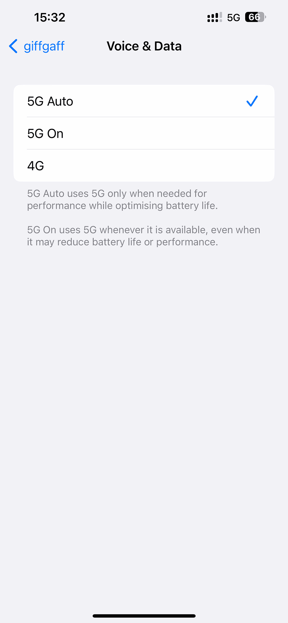Opcje głosowe i danych GiffGaff na iPhonie