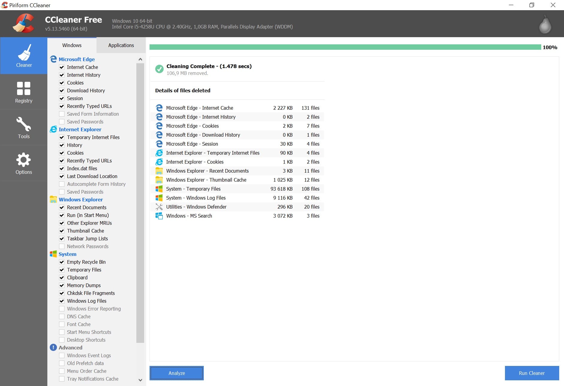 CCleaner Cleaner Window