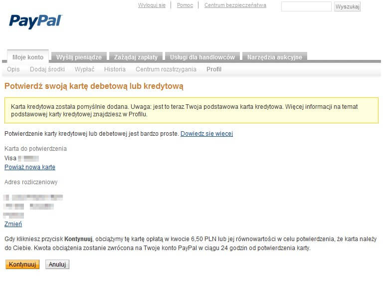 PayPal PL - zrzut ekranu 8.1