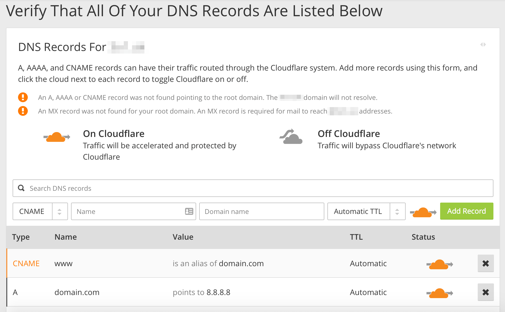 add website verify your dns records