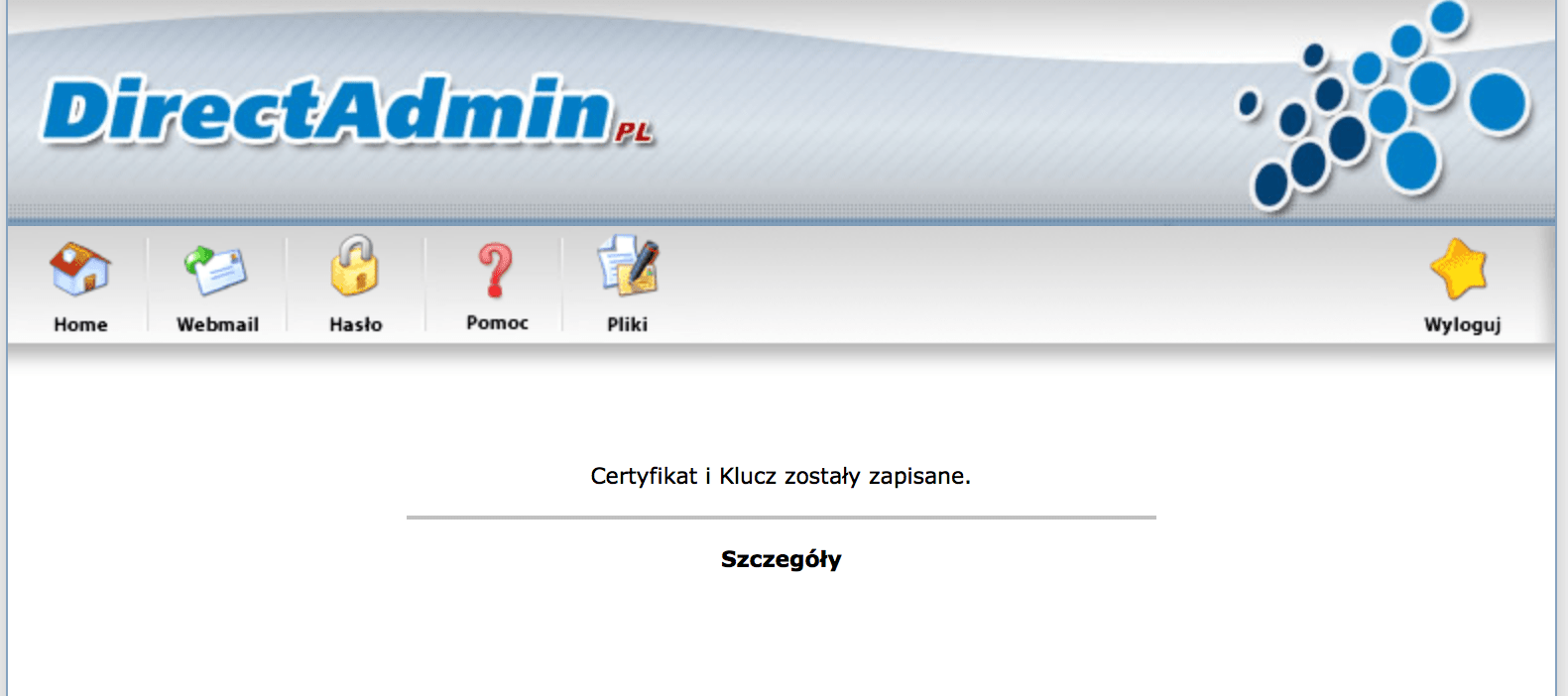 directadmin certyfikat ssl success