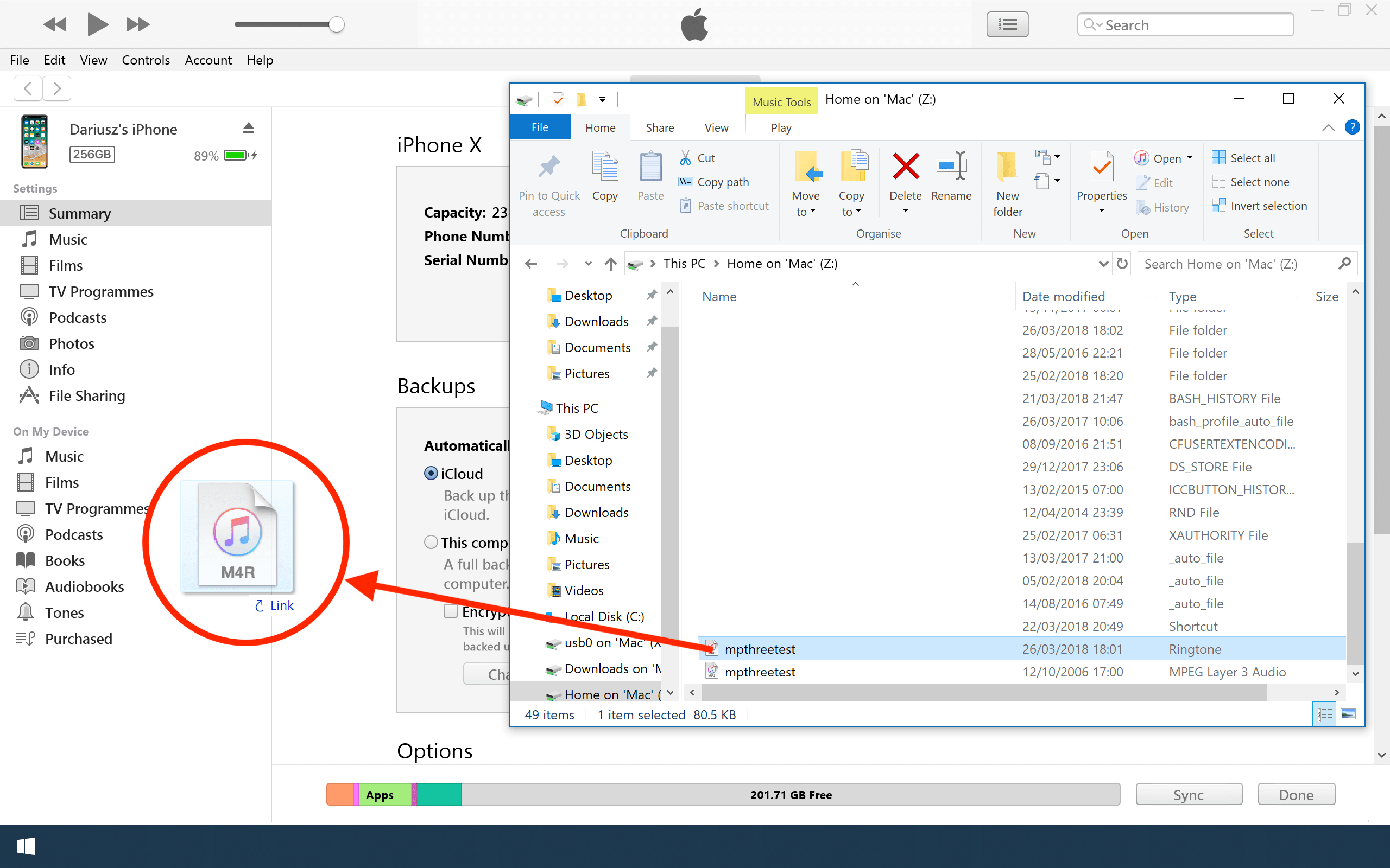 iTunes 12.7 Windows przeciągnij i upuść