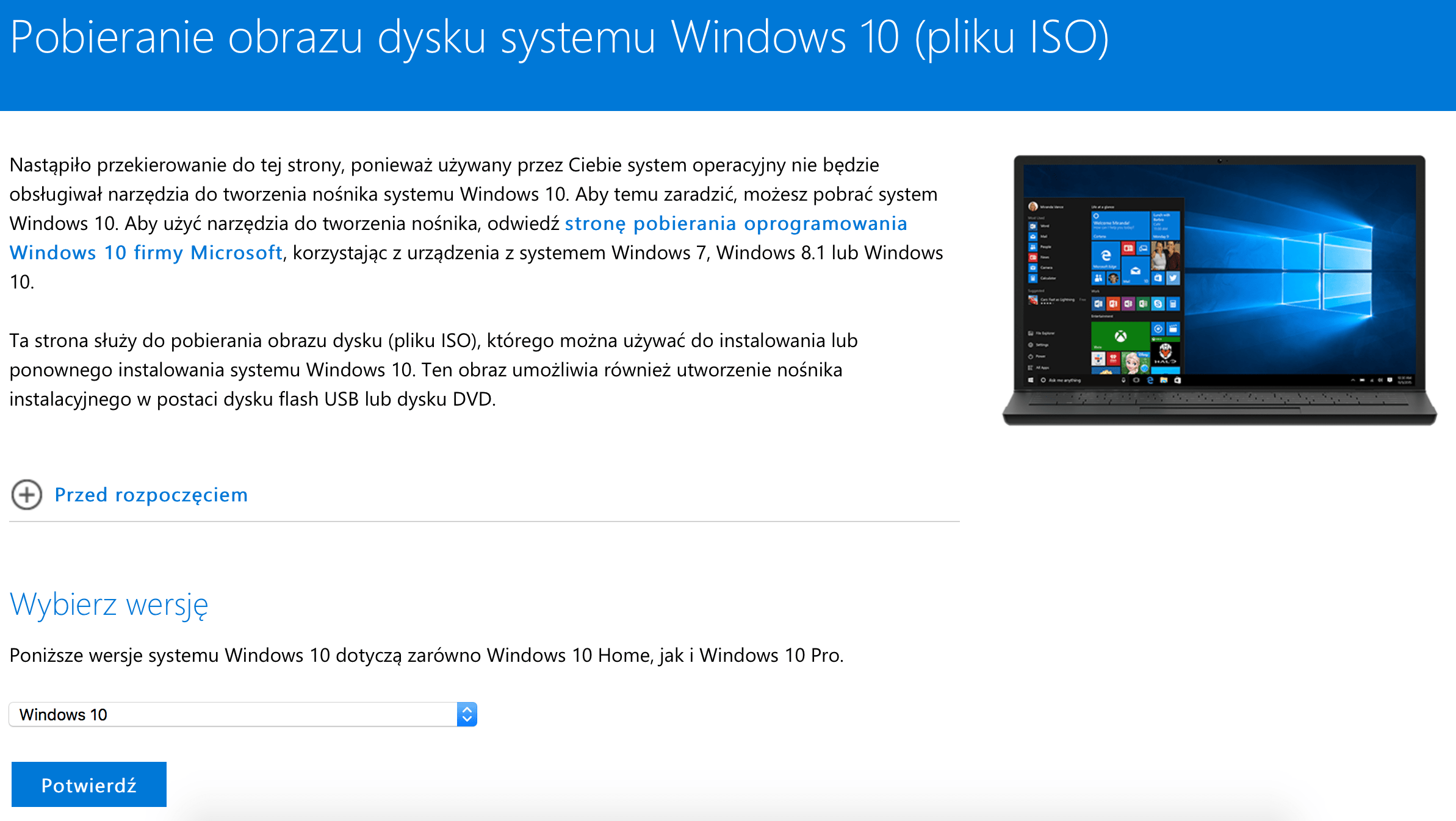 Pobieranie Obrazu ISO Windows 10