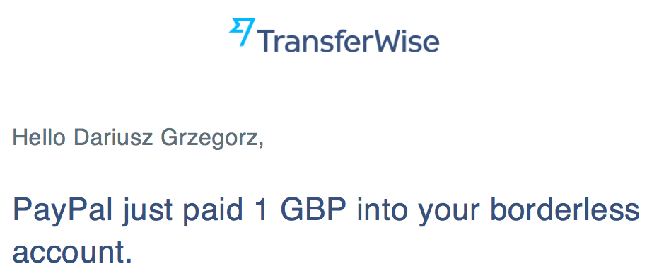 PayPal paid 1GBP to TransferWise