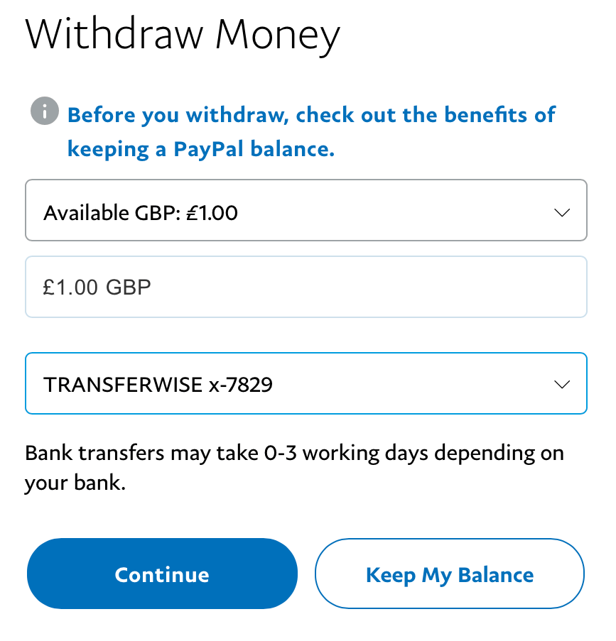 PayPal withdraw settings