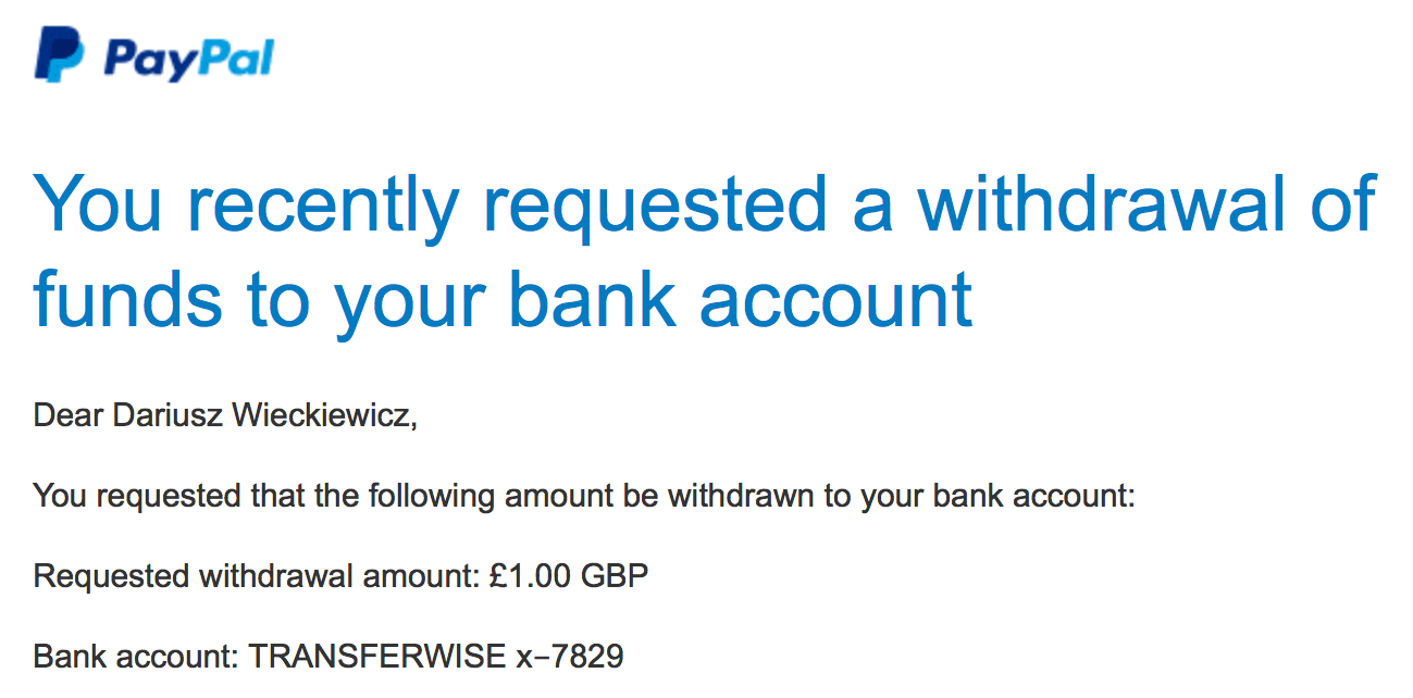 PayPal withdraw TransferWise