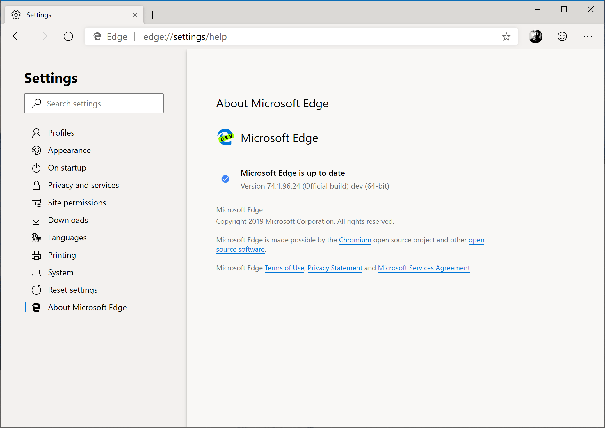 Microsoft Edge Chromium Settings
