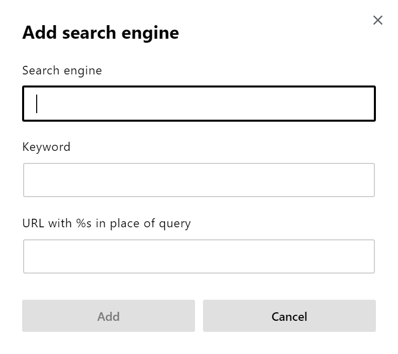 Microsoft Edge Chromium Settings add search engine