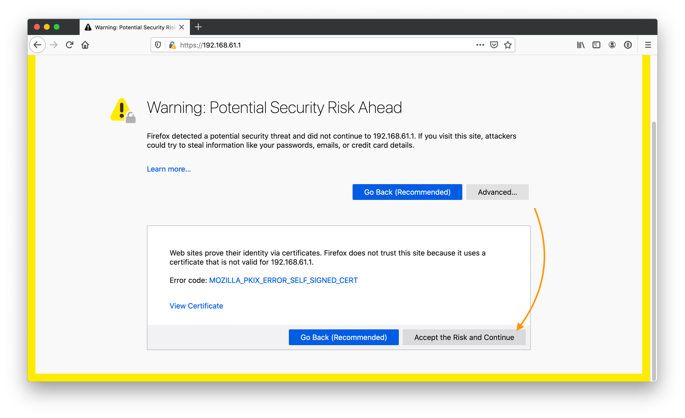 Firefox warning potential security risk ahead advanced