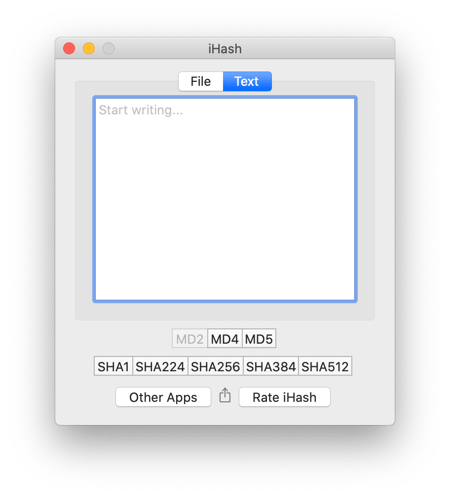 iHash - Okno aplikacji - tekst