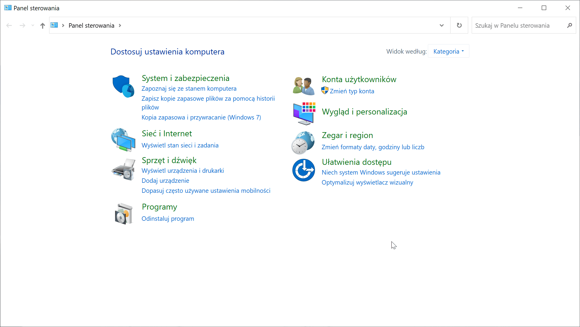 Panel Sterowania Windows 10
