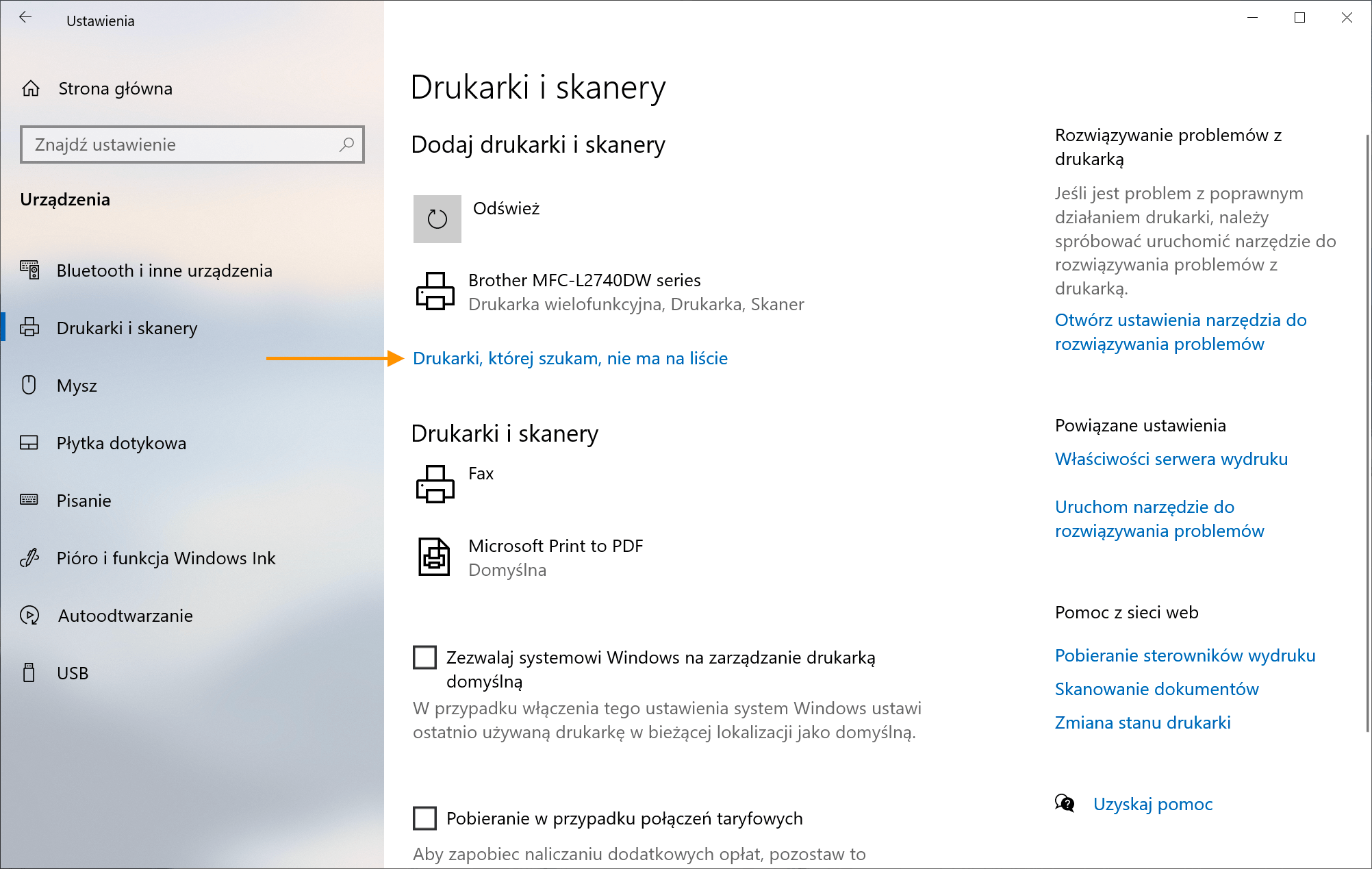 Windows 10 - Drukarki, której szukam, nie ma na liście