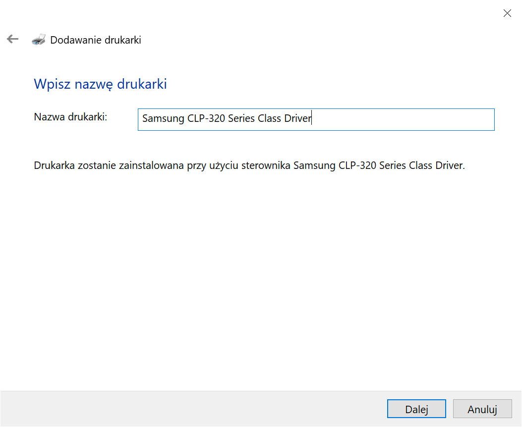 Windows 10 - Wpisz nazwę drukarki