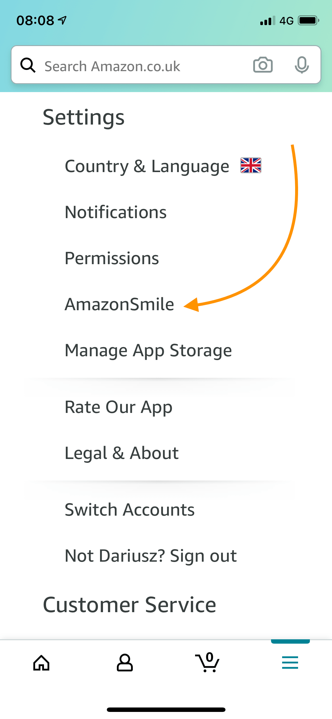 Aplikacja Amazon - Opcje - Ustawienia