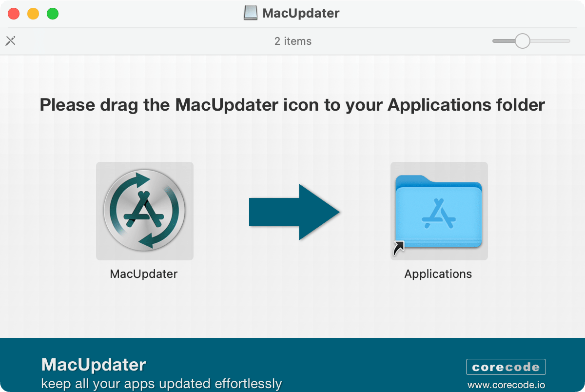 MacUpdater 2 - Przeciągnij do folderu Aplikacje