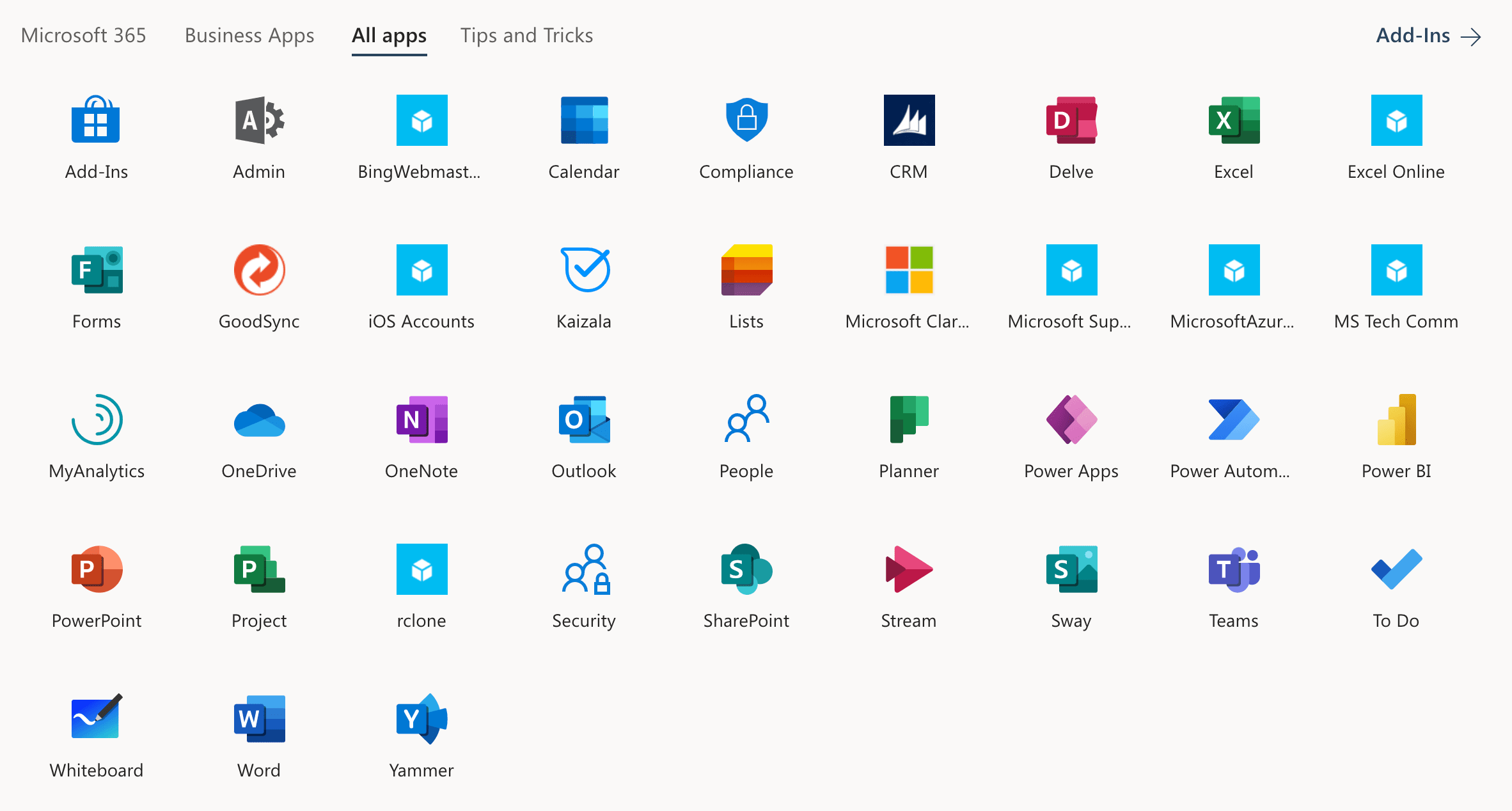 Microsoft 365 Business Basic &gt; All apps