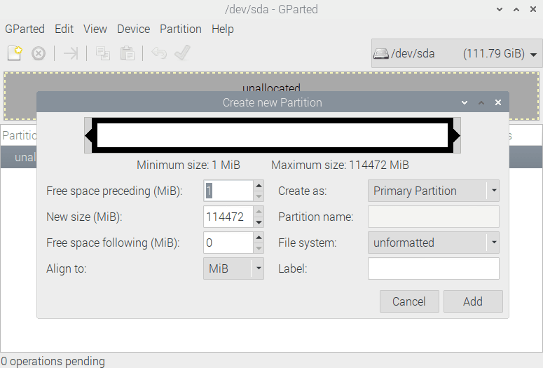 GParted - partition unformatted