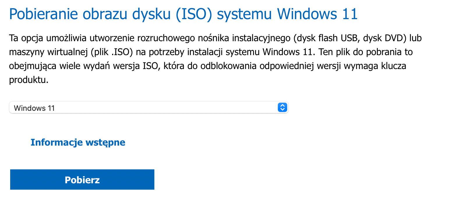 Pobieranie obrazu dysku (ISO) systemu Windows 11