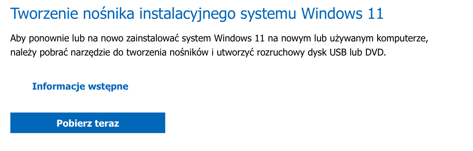 Tworzenie nośnika instalacyjnego systemu Windows 11