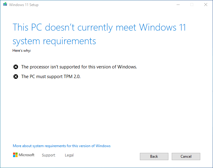 This PC doesn&rsquo;t currently meet Windows 11 system requirements
