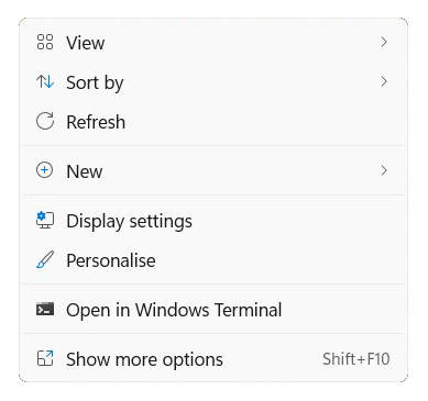 Windows 11 - Right click on Desktop