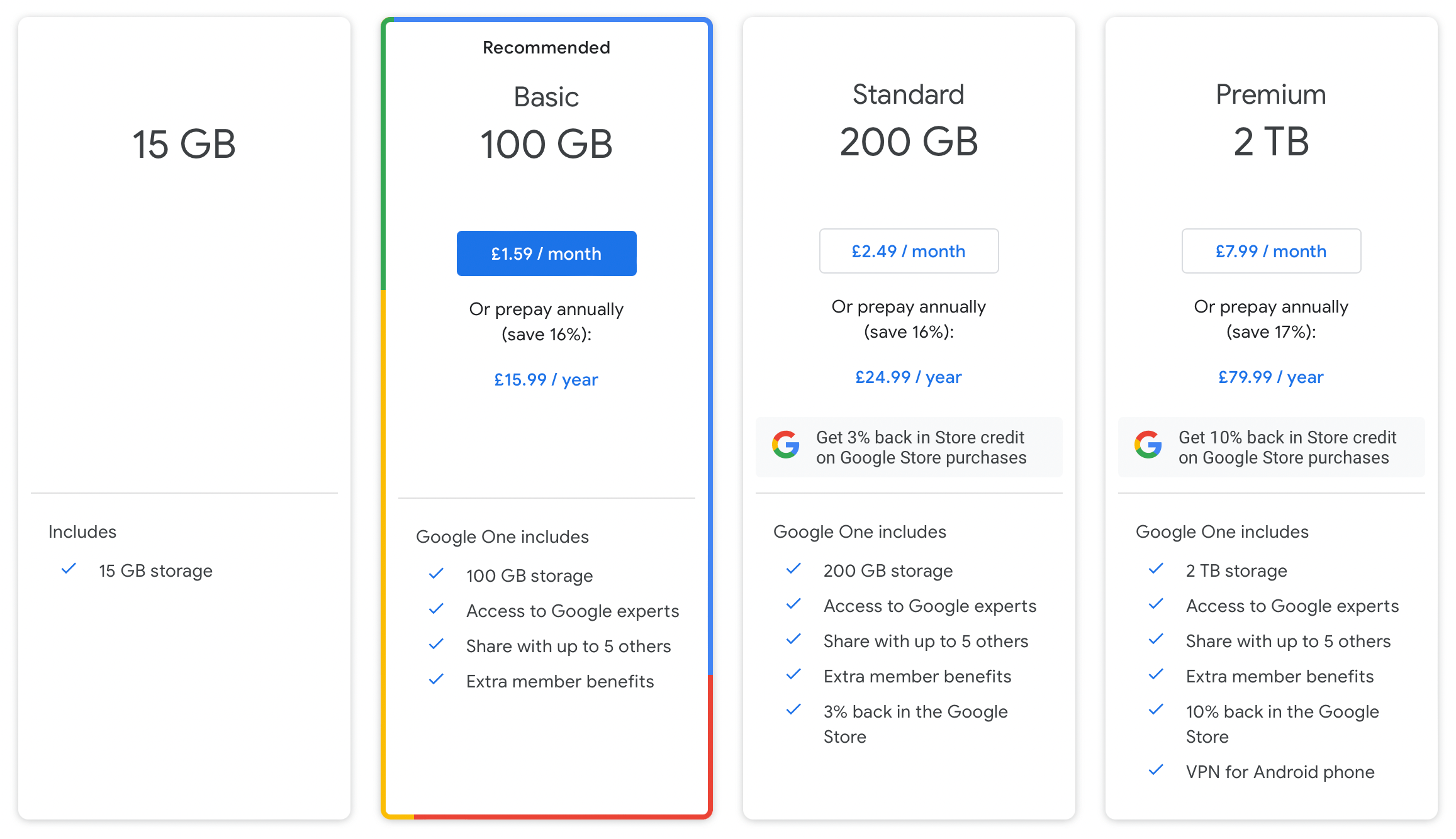 One Google Storage Plans