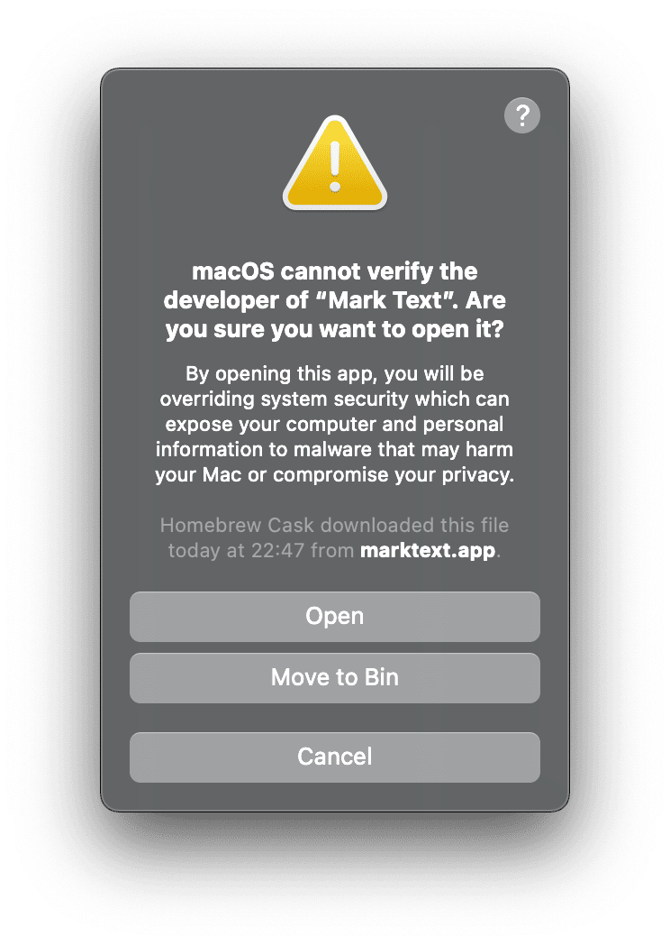 macOS cannot verify the developer Open Button