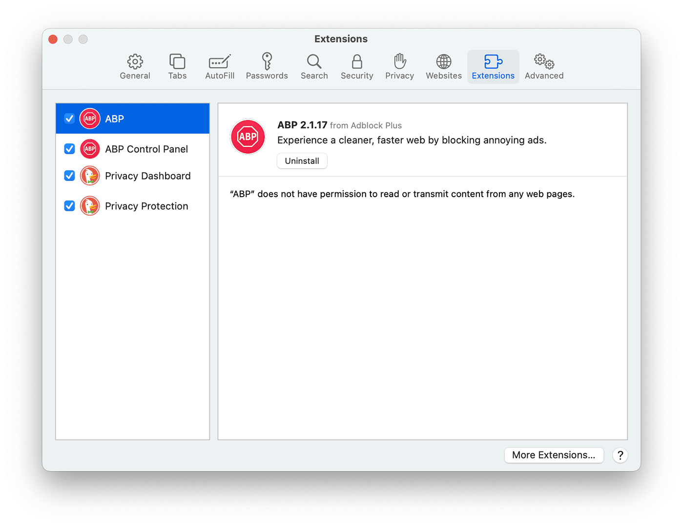 Safari macOS Extensions Adblock Plus DuckDuckGo