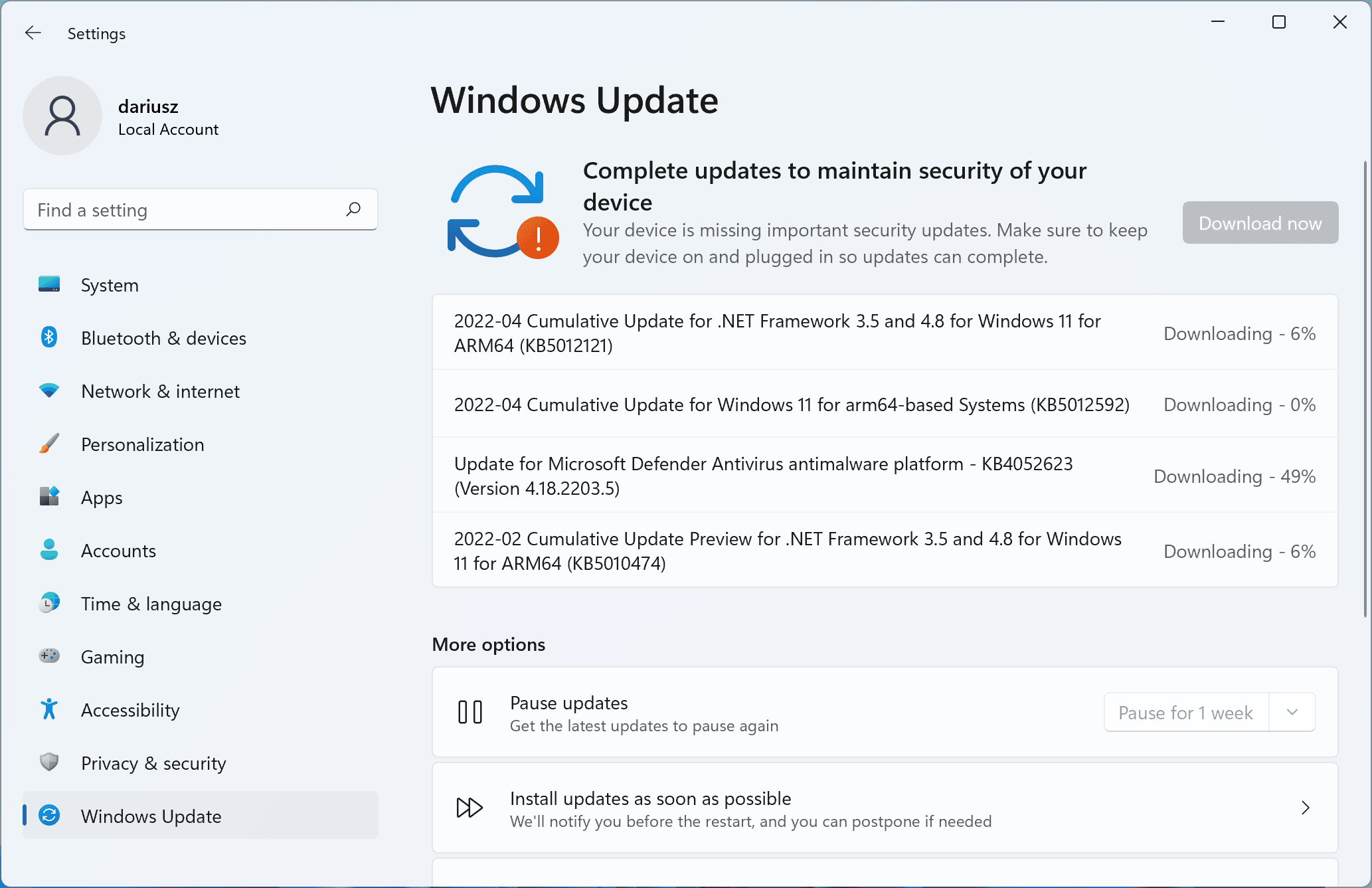 Windows 11 – Windows Updates – Downloading updates