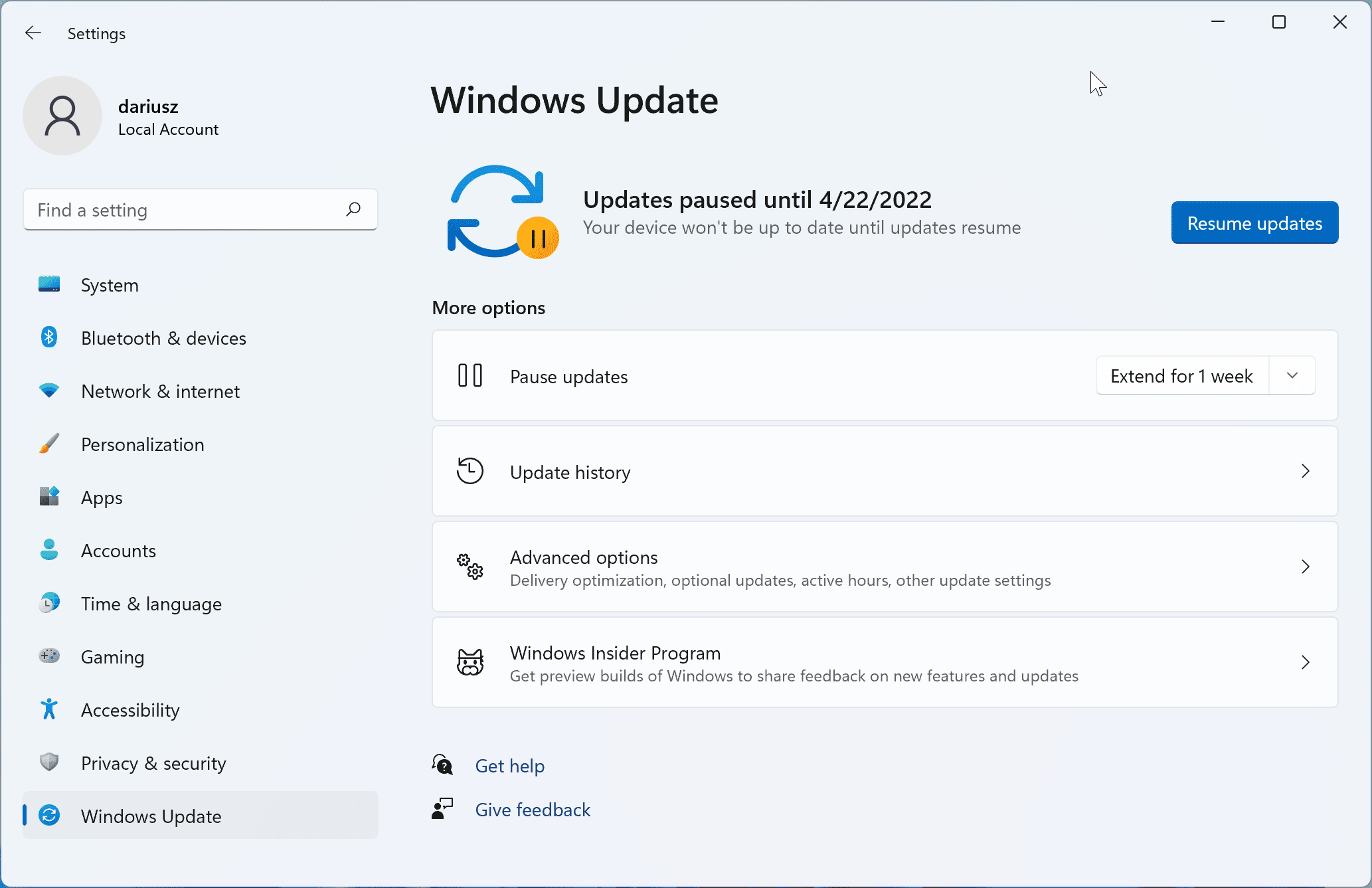 Windows 11 – Windows Updates paused