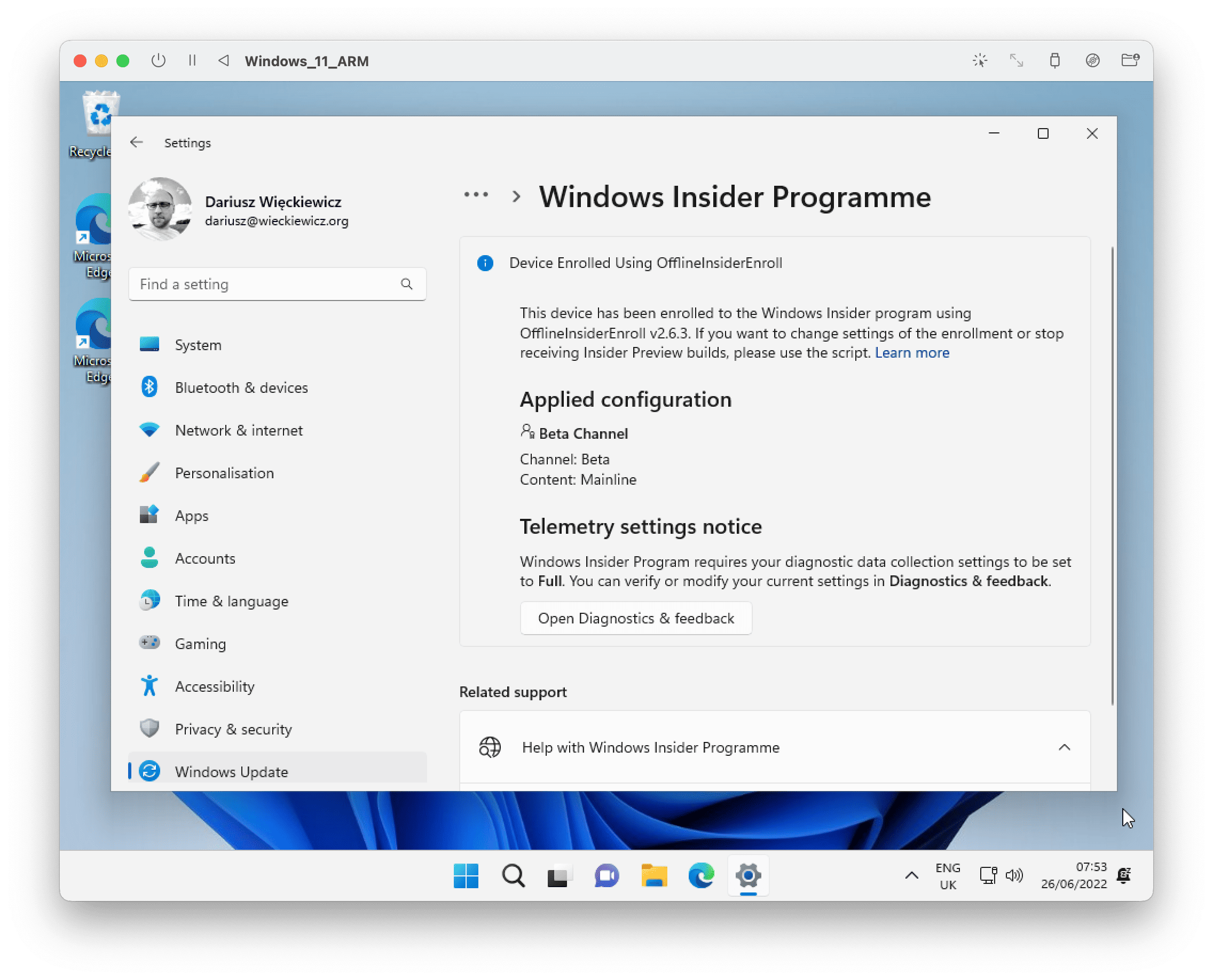 Windows Insider Programme - Device Enrolled Using OfflineInsiderEnroll