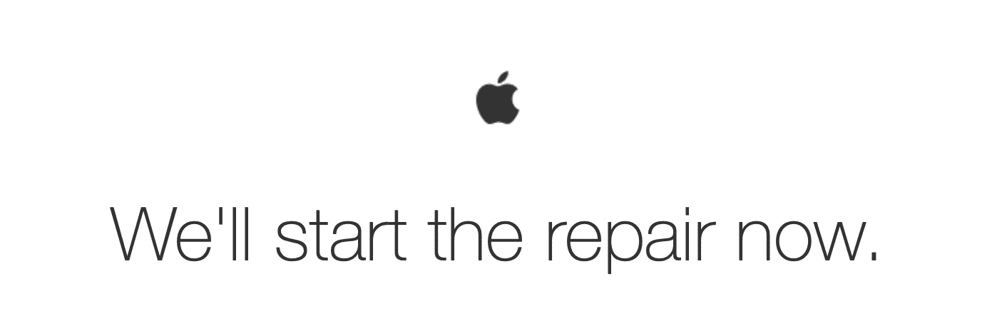 A header of an email from apple stating that they will start the repair now