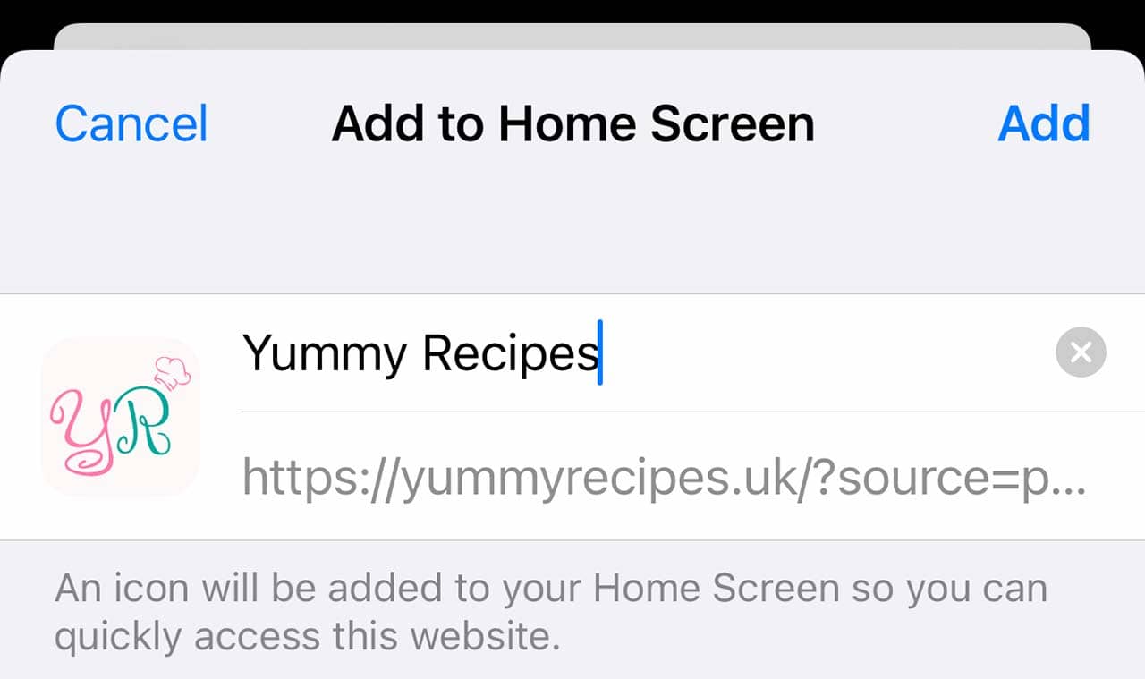 Adding PWA of Yummy Recipes to Home Screen in iOS