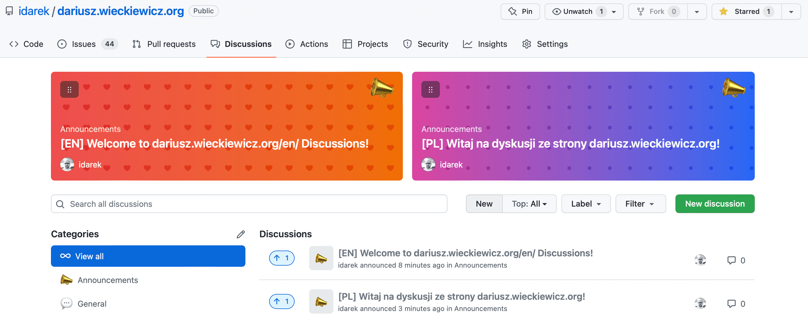 GitHub Discussions idarek/dariusz.wieckiewicz.org