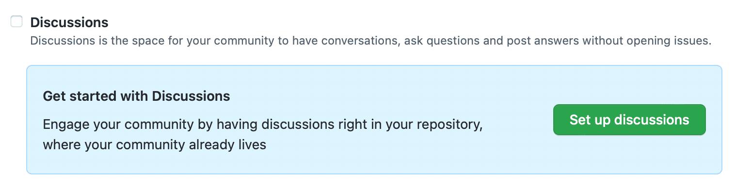 GitHub Settings General Features Discussions