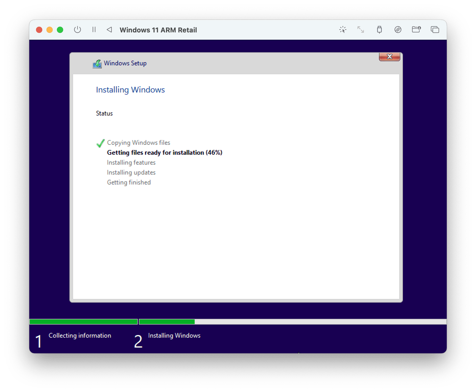 UTM Windows Setup Installing Windows