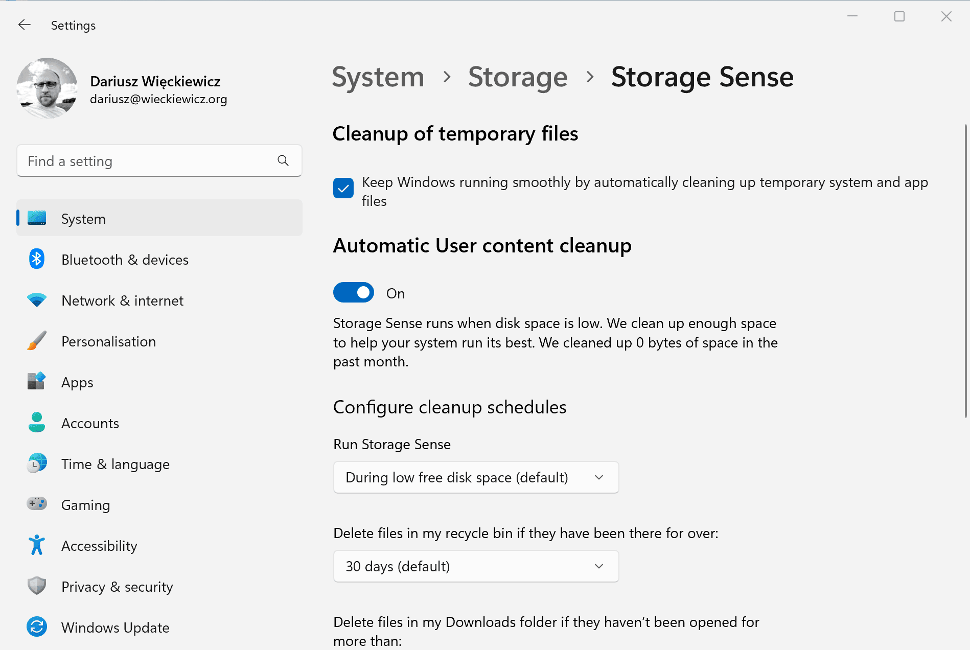 Windows 11 Settings System Storage Storage Sense
