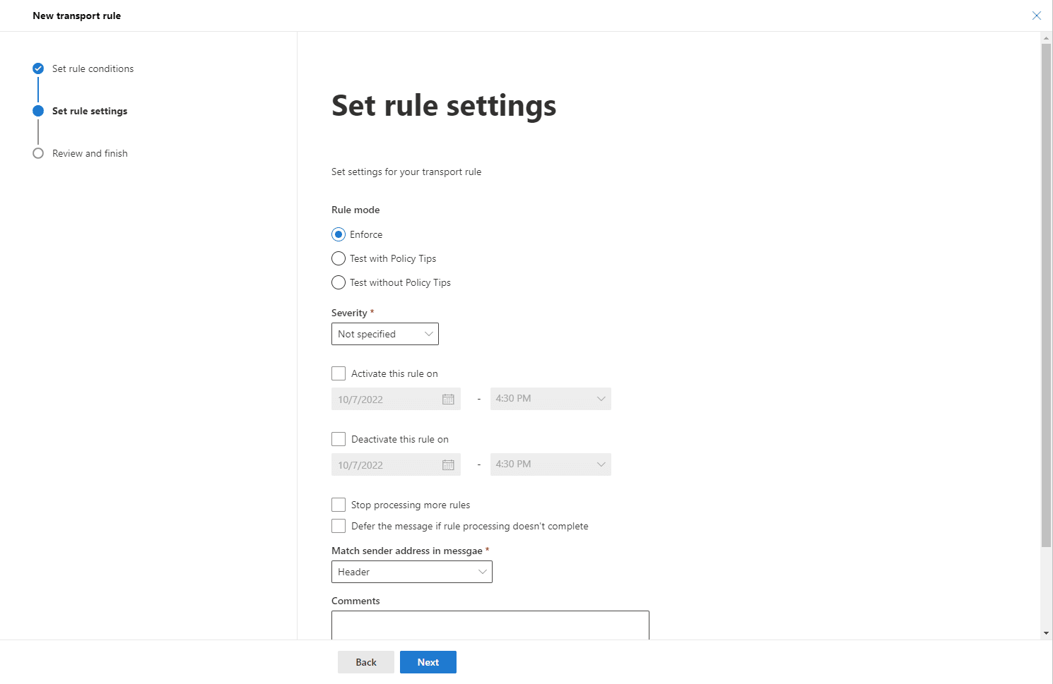 Set rule settings &gt; Enforce