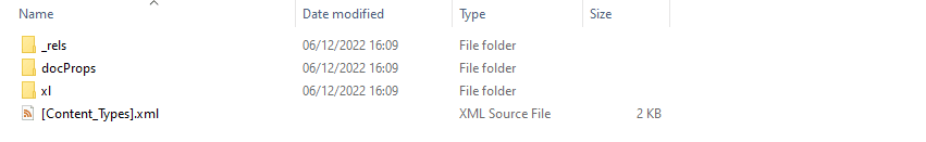 File structure of extracted XLSX file
