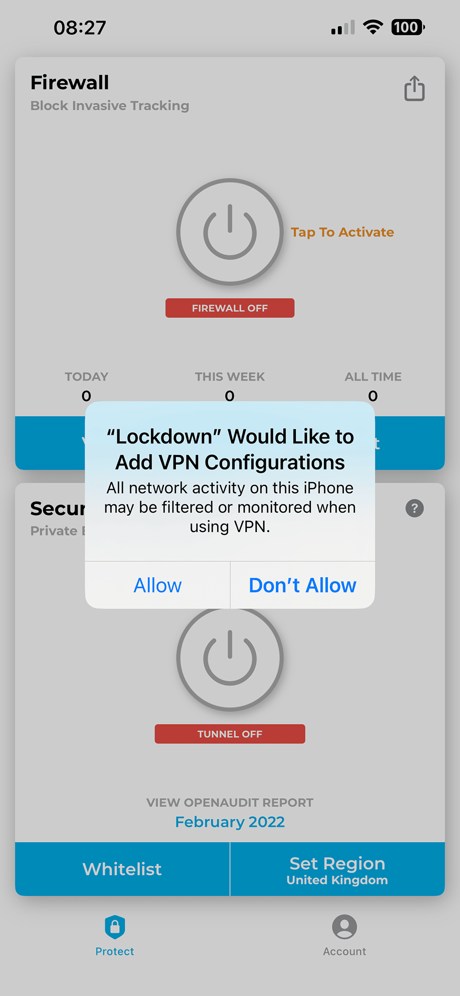 Lockdown Privacy - zapytanie czy aplikacja Lockdown może dodać konfigurację VPN